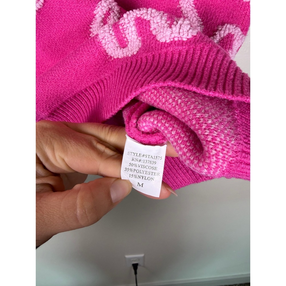 Dreamers Debut Emo Eclectic Dinosaur Sweater Womens M Pink T-Rex Crewneck Knit - Picture 4 of 5